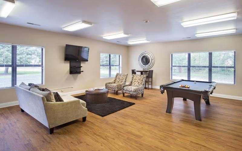 a living room with a large window